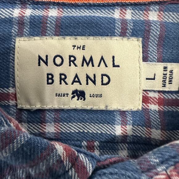 The Normal Brand Shirt Mens Large Blue Plaid Twill Button Up Work Preppy - Picture 7 of 11